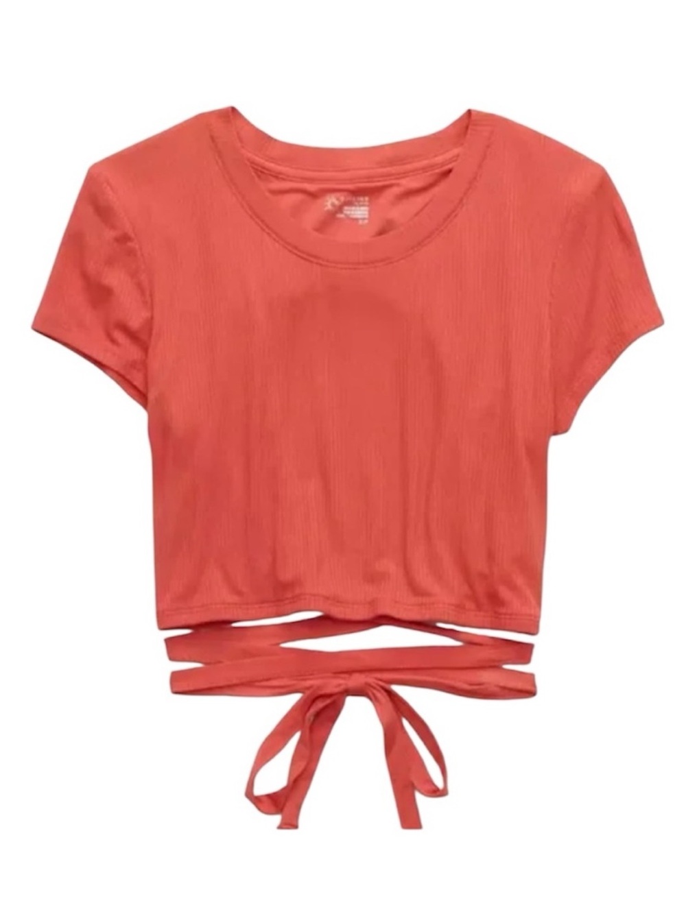 aerie Coral Ribbed Tie-Back Crop Top
